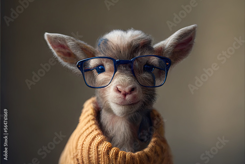 Baby Goat wearing clothes and glasses