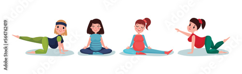 Young Pregnant Woman Doing Different Activity Vector Illustration Set
