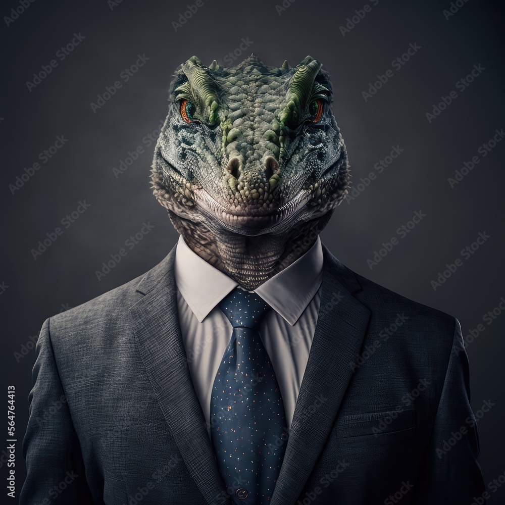 Portrait of a Reptile lizard dressed in a formal business suit, generative ai Portrait of a Reptile lizard dressed in a formal business suit, generative ai