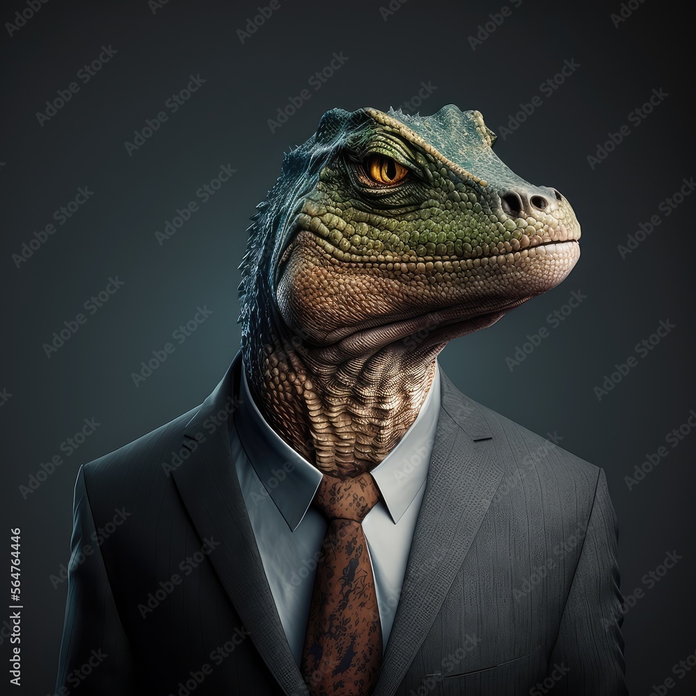 Portrait of a Reptile lizard dressed in a formal business suit, generative ai Portrait of a Reptile lizard dressed in a formal business suit, generative ai
