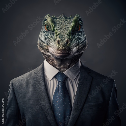 Leinwand Poster Portrait of a Reptile lizard dressed in a formal business suit, generative ai
