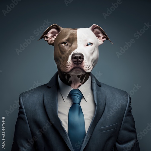 Portrait of a Pit bull dog dressed in a formal business suit, generative ai © Adriana