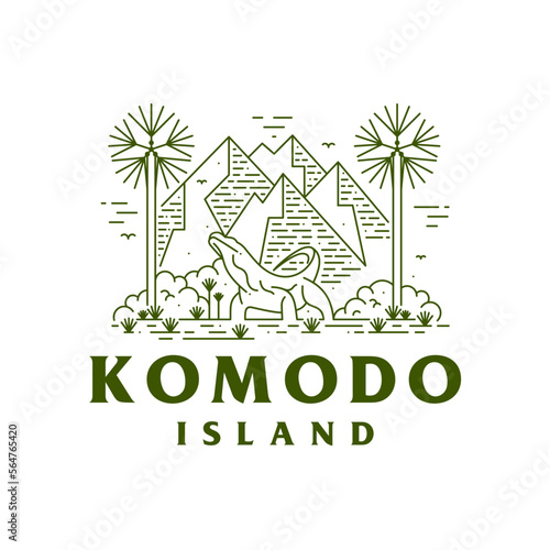 Komodo Island Line Style. Komodo National Park Vector Illustration Design EPS.10