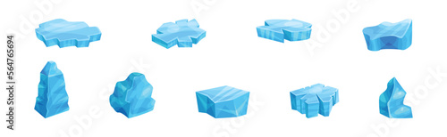 Ice Pieces or Cold Frozen Blocks Vector Set