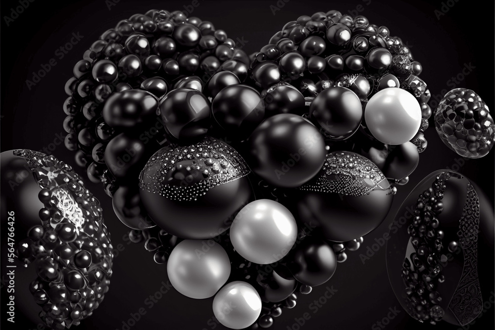 Black balls, bubbles and hearts background, Valentine's Day Black balls, bubbles and hearts background, Valentine's Day
