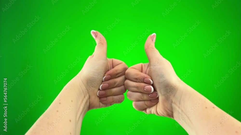 woman showing heart with hands after that thumbs up class on green background chromakey ad approval best product beautiful manicure woman showing heart with hands after that thumbs up class on green background chromakey ad approval best product beautiful manicure