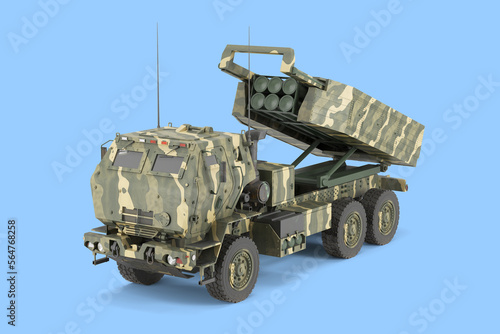 3d render mlrs himars High Mobility Artillery Rocket System land leases for ukraine on blue photo