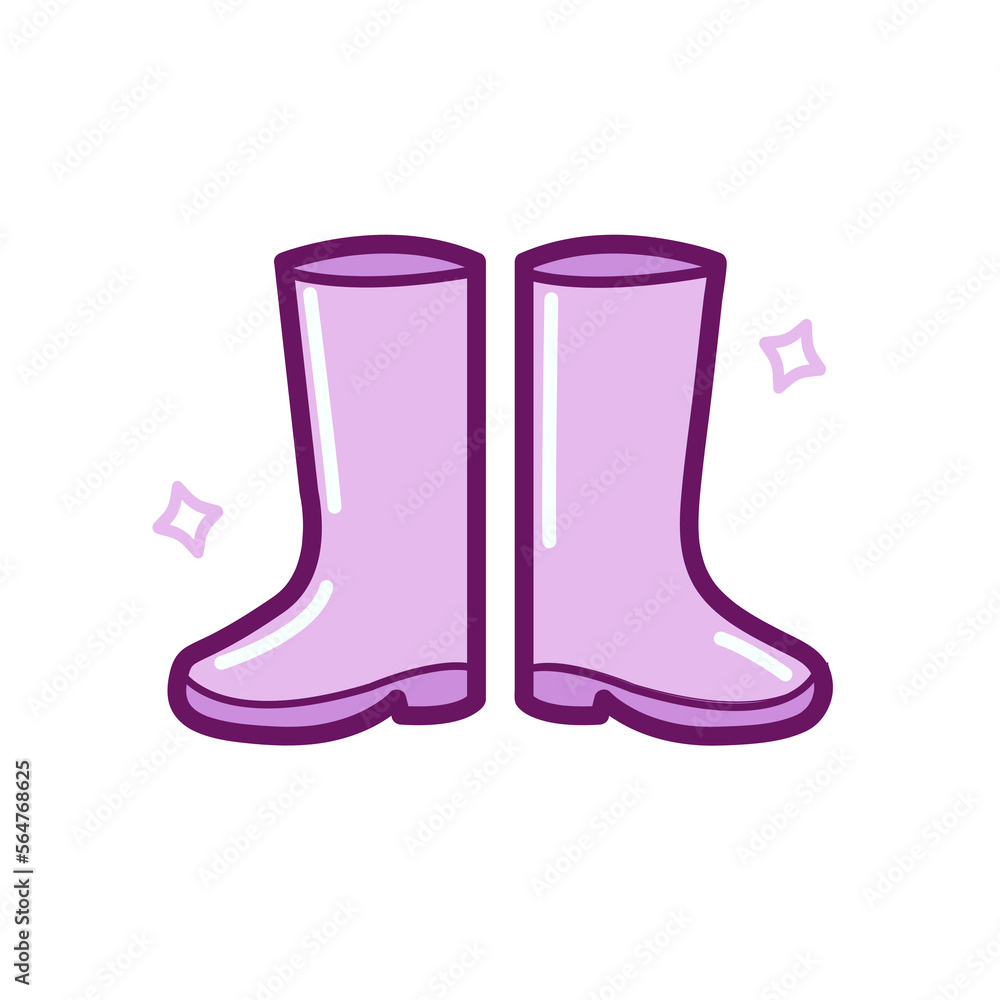 Cute cartoon rain purple boots simple flat vector illustration