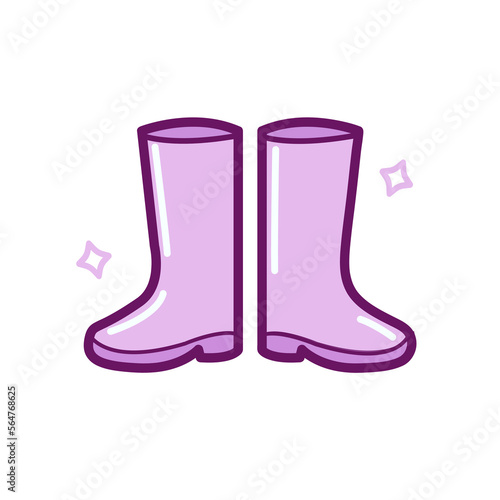 Cute cartoon rain purple boots simple flat vector illustration isolated on white background. Girls boots, shoes, icon, logo for shoe store