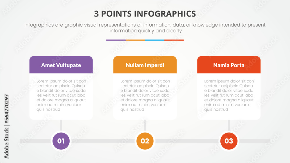 3 points or stages infographic concept with right direction and square