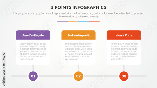 3 points or stages infographic concept with right direction and square timeline for slide presentation with 3 point list
