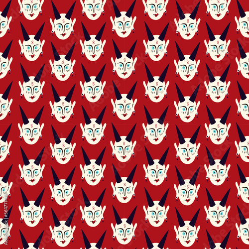Pattern of Funky demon head with a creepy ugly face.