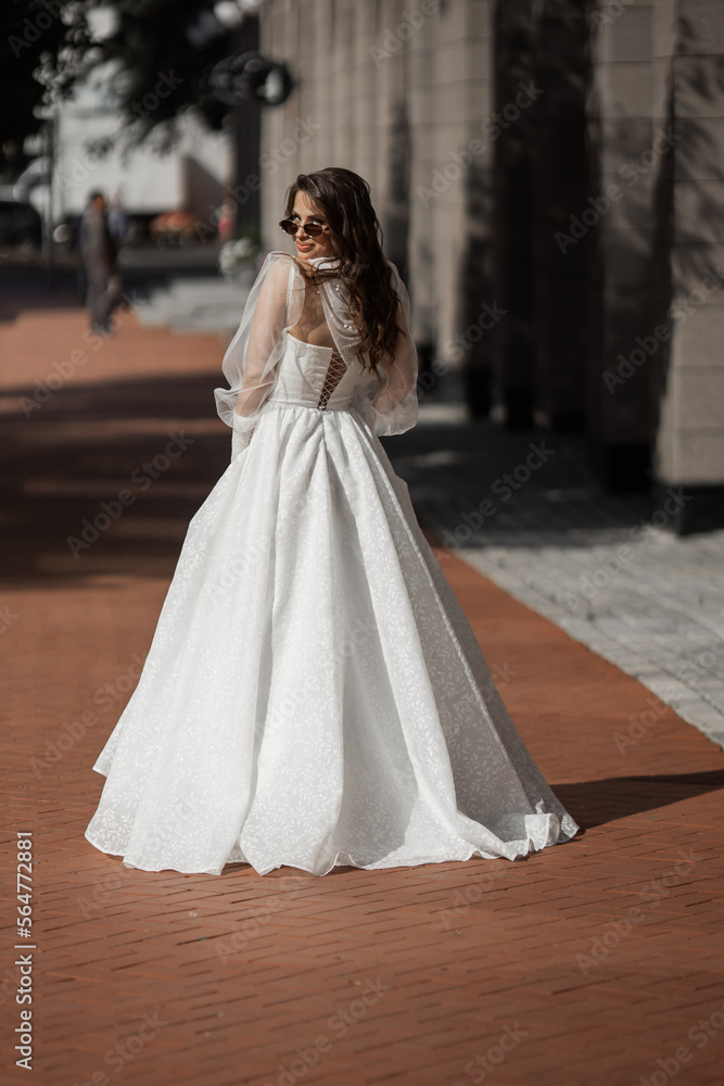 stylish caucasian bride in white wedding dress stylish caucasian bride in white wedding dress