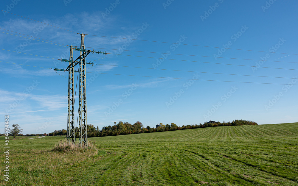 High voltage transmission, wiring over a green field