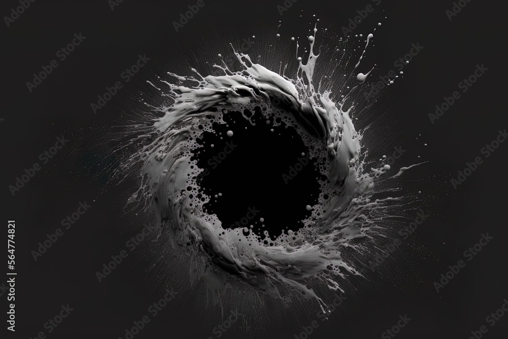 gray paint splatter isolated on black background Generative AI Stock