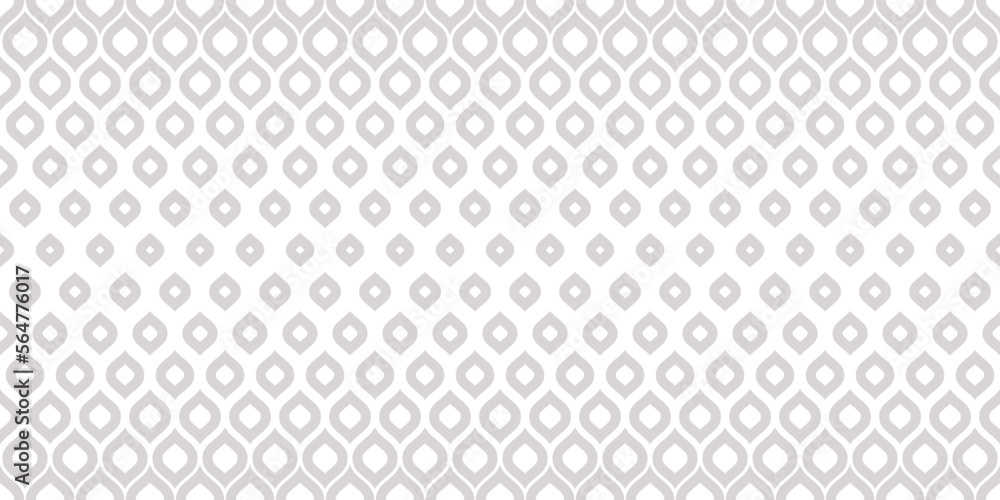 Delicate vector geometric seamless pattern with halftone effect, leaves, drops, mesh. Abstract minimal background with gradient transition. White and gray color. Trendy repeat design. Subtle texture