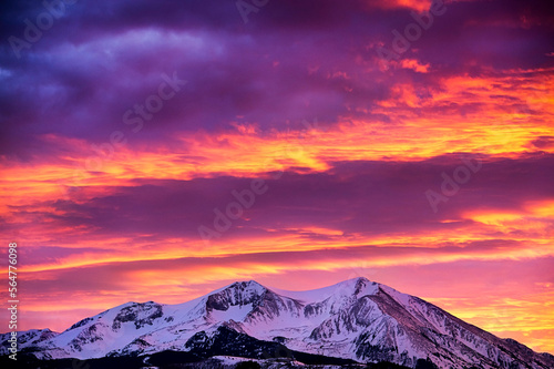 Mount Sopris at dramatic vibrant dusk, Colorado, USA photo