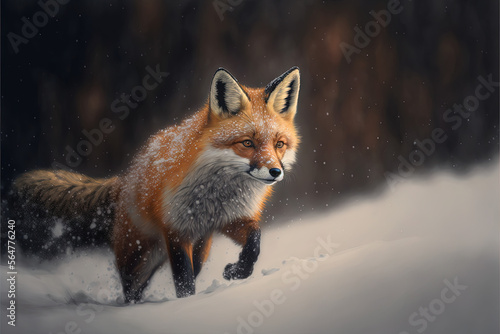 Lovely fox in the winter forest AI