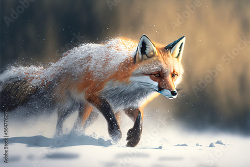 Lovely fox in the winter forest AI © Terablete