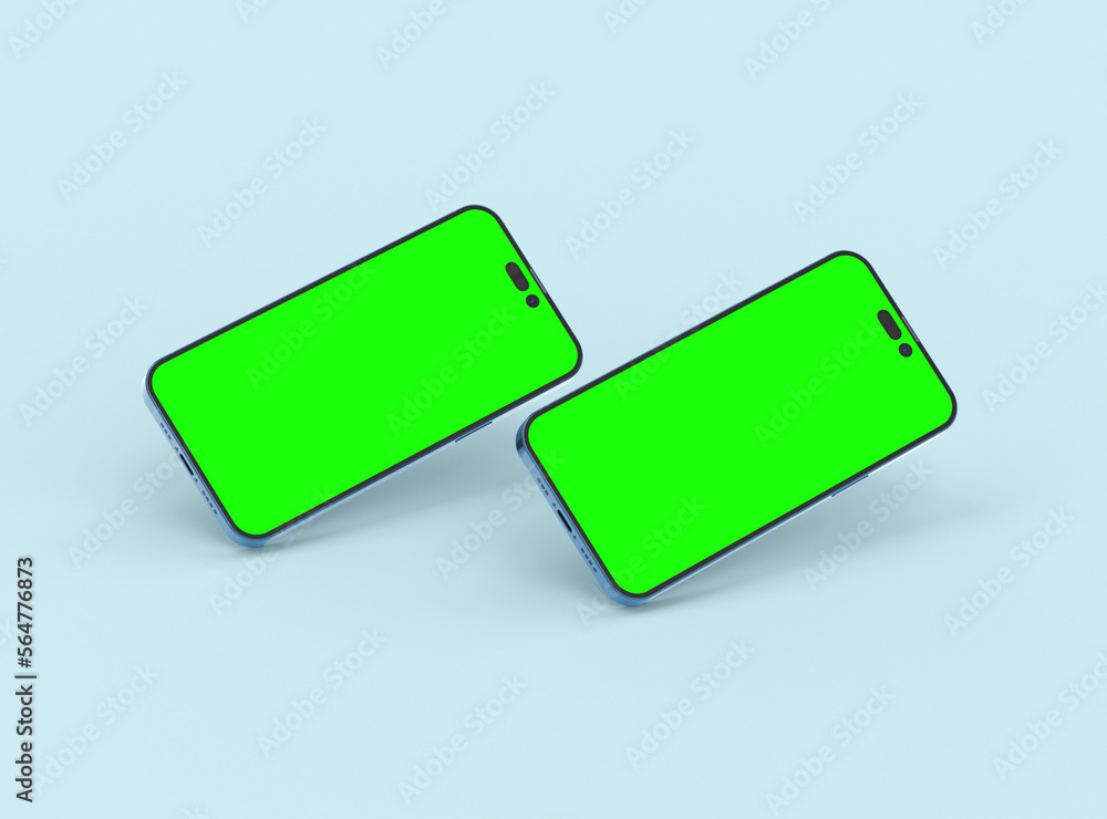 Two smartphones 14 pro max mockup for App and Website UI branding. 2 Phones in front and back side. 3D render Two smartphones 14 pro max mockup for App and Website UI branding. 2 Phones in front and back side. 3D render