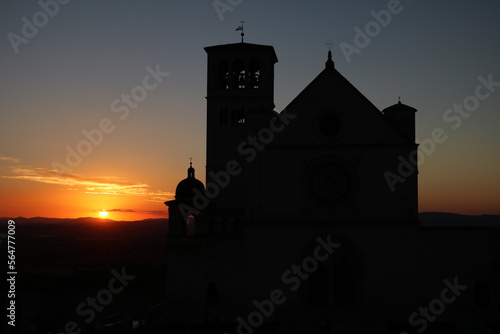 Sunset at Basilica San Francesco in Assisi, Umbria Italy