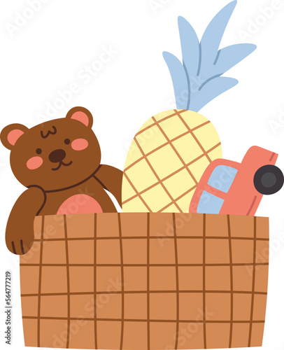 Basket with toys flat icon