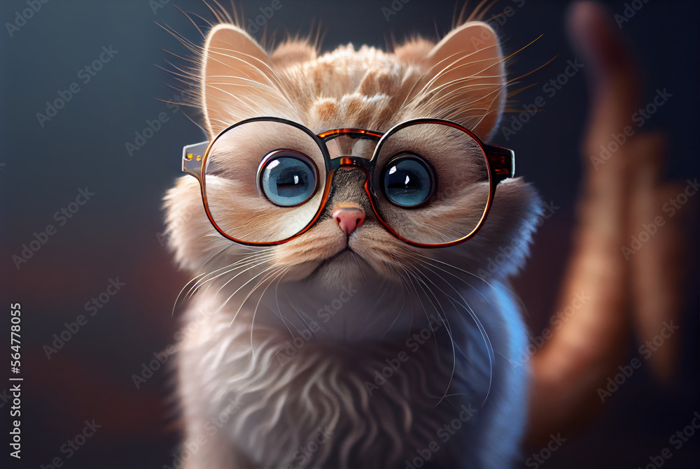 Cute little Persian cat with glasses, AI Cute little Persian cat with glasses, AI