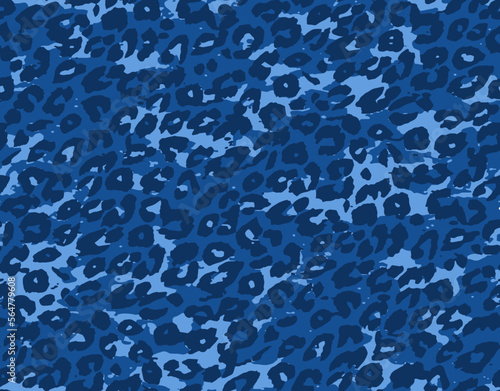 Full Seamless Leopard Pattern Texture Vector. Endless blue cheetah design for dress fabric print.