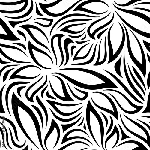 Full seamless abstract floral black and white pattern. Doodle flower leaf design for fabric print. Suitable for fashion use. illustration vector.