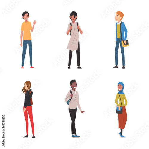 Diverse International College or University Students with Backpacks Vector Set © topvectors