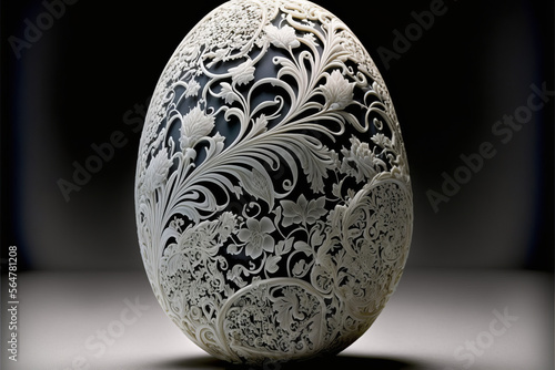 White marble pattern on black easter egg