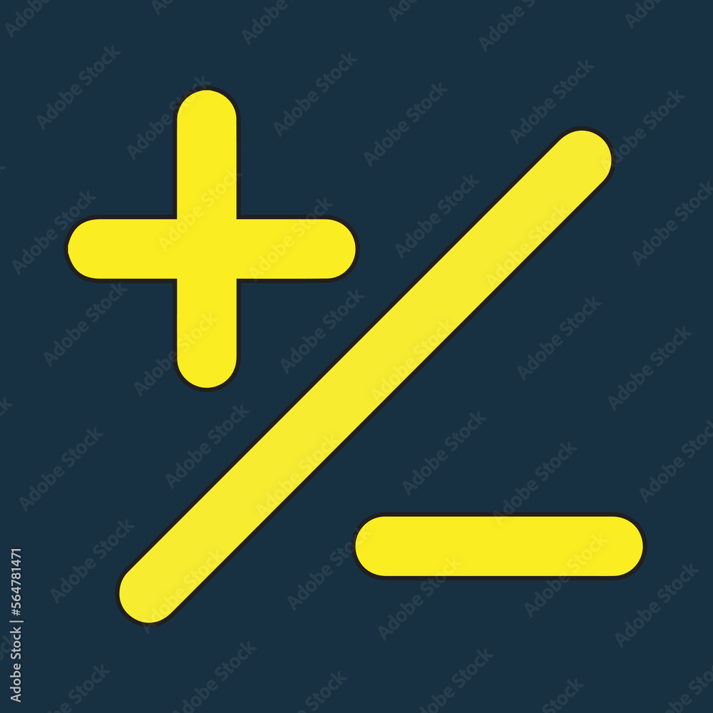 Yellow icon of plus and minus symbol on dark blue background