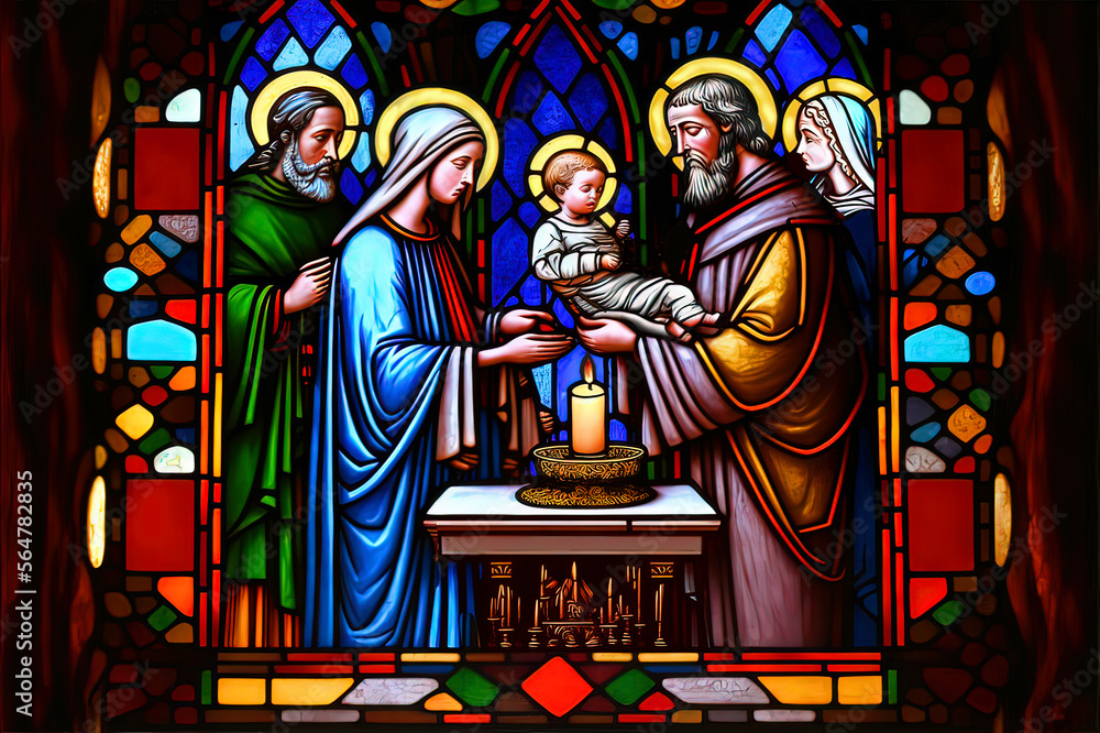 Photo & Art Print Stained glass depicting the presentation of Jesus in the temple, Simeon and Anna the prophetess meet Jesus, whom his parents brought to the temple, Vasilii photo-art-print-stained-glass-depicting-the-presentation-of-jesus-in-the-temple-simeon-and-anna-the-prophetess-meet-jesus-whom-his-parents-brought-to-the-temple-vasilii