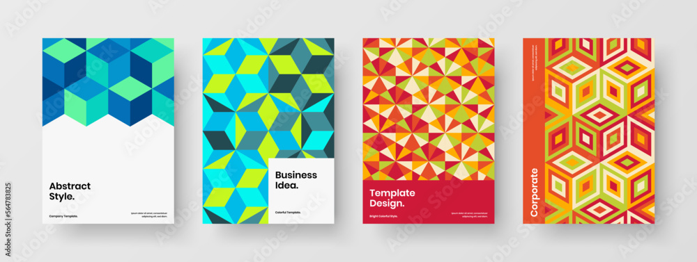 Creative mosaic shapes book cover layout set. Minimalistic poster A4 design vector template collection.