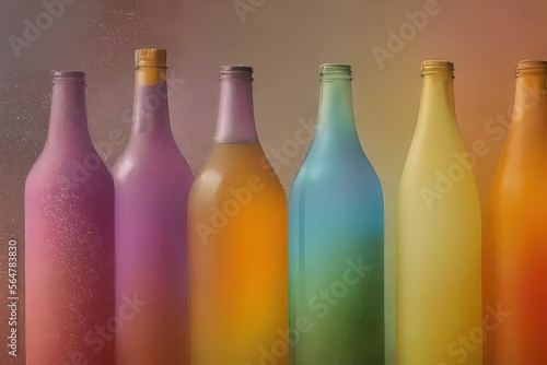 colorful bottles on neutral background, generative ai illustration