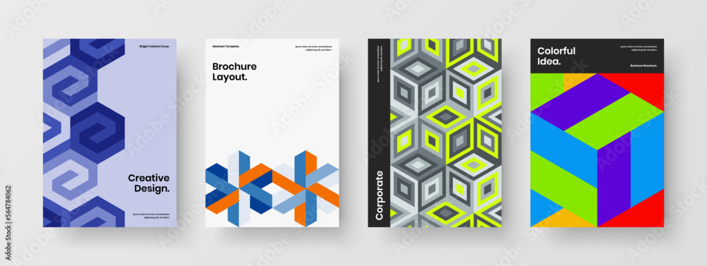 Colorful geometric shapes company identity illustration collection. Simple front page vector design concept bundle.