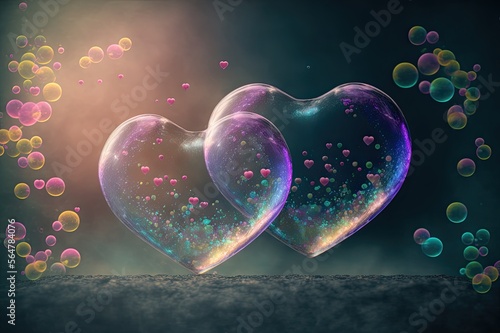 Heart shaped soap bubbles for valentine day, foam bubble, love