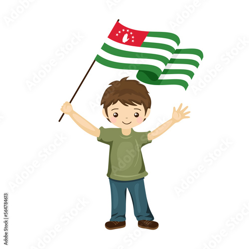 Boy with the flag of Abkhazia, a beautiful little child holds the flag of Abkhazia in his hand in flat style. vector illustration