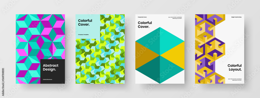 Creative pamphlet design vector template collection. Trendy mosaic pattern handbill concept bundle.