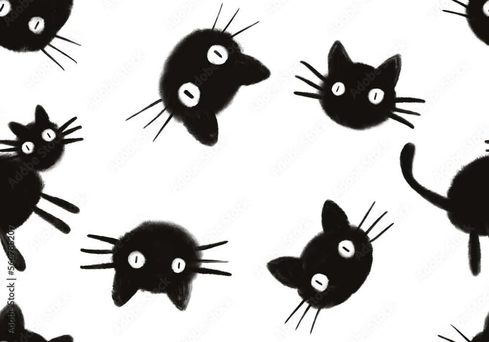 Halloween animals seamless black cats paint markers pattern for wrapping paper and fabrics and linens and kids