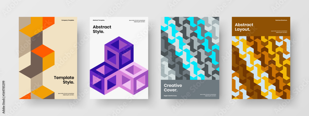 Fresh brochure vector design concept bundle. Premium mosaic shapes book cover illustration composition.