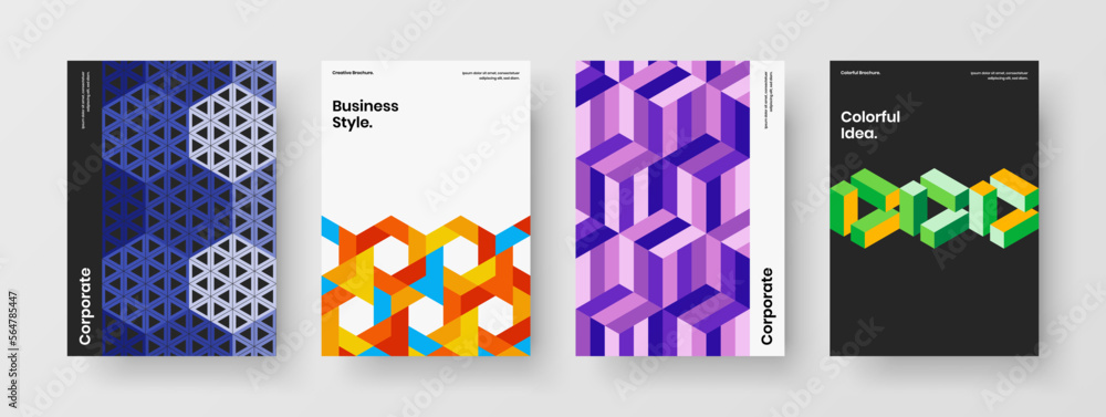 Modern geometric tiles annual report concept set. Unique corporate brochure design vector template collection.