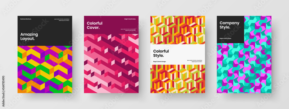 Creative geometric hexagons brochure illustration set. Vivid banner A4 vector design layout composition.