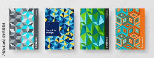 Unique geometric tiles corporate identity template bundle. Isolated annual report vector design layout collection. © pro