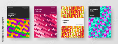 Creative geometric hexagons brochure illustration set. Vivid banner A4 vector design layout composition.