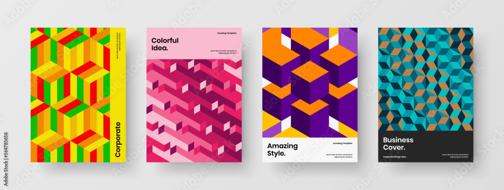 Fototapeta premium Trendy cover design vector layout collection. Unique geometric shapes corporate brochure template set.