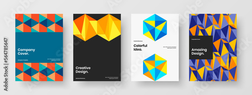 Clean handbill vector design illustration set. Abstract geometric tiles cover template collection.