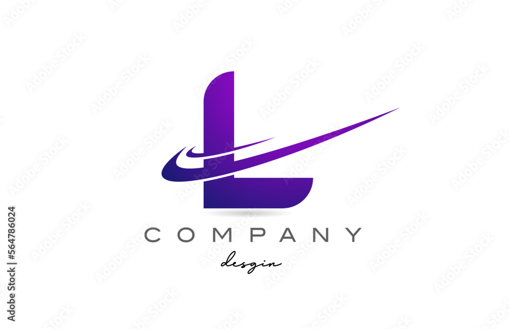 L purple alphabet letter logo with double swoosh. Corporate creative template design for business and company