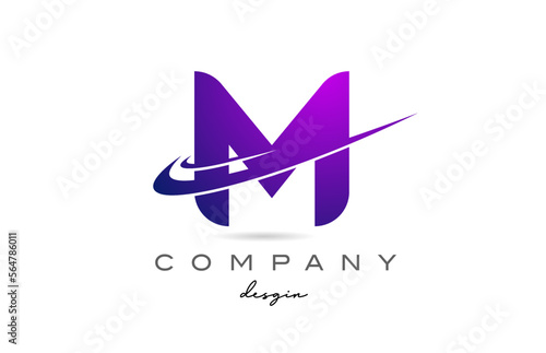 M purple alphabet letter logo with double swoosh. Corporate creative template design for business and company