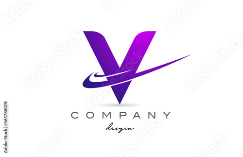 V purple alphabet letter logo with double swoosh. Corporate creative template design for business and company